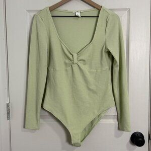 H&M Bodysuit Womens Large Green Babydoll Sweetheart Neckline Evening Going Out